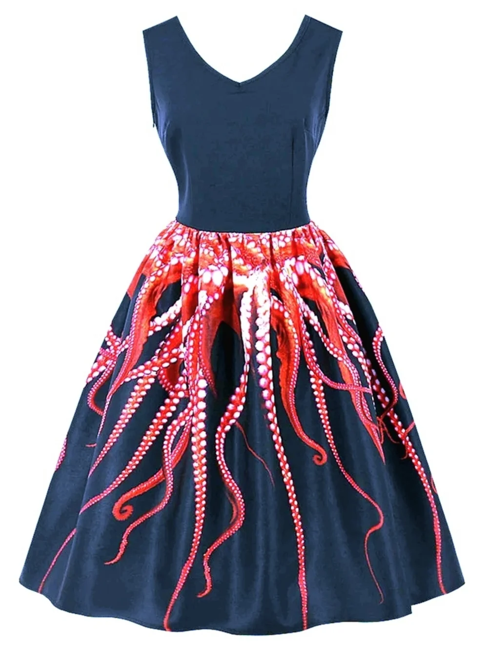 Octopus Fit-and-Flare Dress with Pink Tentacles - Picture 1 of 4